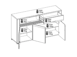 Buffet 3 Portes Battantes 2 Tiroirs Chêne à LED - BIELSKO - L 150 X L 40 X H 86 Cm -Meubles Soldes Magasin buffet 19823205