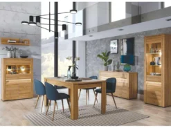 Buffet 3 Portes Battantes 2 Tiroirs Chêne à LED - BIELSKO - L 150 X L 40 X H 86 Cm -Meubles Soldes Magasin buffet 19823207