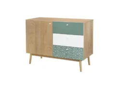 Buffet - Chene Et Vert - Style Ethnique - 1 Porte - GARDENIA - L 110 X P 45 X H 80 Cm -Meubles Soldes Magasin buffet 19946579