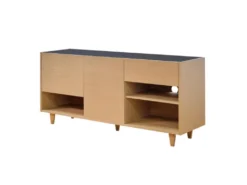 Buffet 165 Cm Décor Chêne Clair Avec Plateau Verre Fumé - MADDE 6862