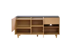 Buffet 165 Cm Décor Chêne Clair Avec Plateau Verre Fumé - MADDE 6862 -Meubles Soldes Magasin buffet 20911291