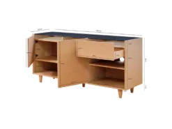 Buffet 165 Cm Décor Chêne Clair Avec Plateau Verre Fumé - MADDE 6862 -Meubles Soldes Magasin buffet 20911295