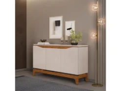 Buffet 3 Portes 139 Cm Blanc Ecru Et Chêne NICE -Meubles Soldes Magasin buffet 21013845
