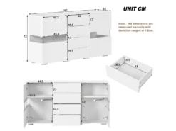 Buffet De Rangement Avec 16 Couleurs LED Pour Salon - Blanc -Meubles Soldes Magasin buffet 21026163