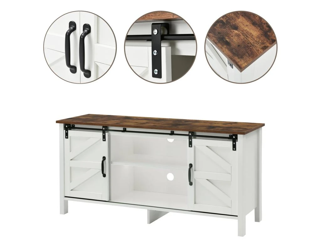 Buffet Avec 2 Portes Coulissantes + Compartiments + LED - étagères Réglables - Marron 4 Buffet Avec 2 Portes Coulissantes + Compartiments + LED - étagères Réglables - Marron – Image 4