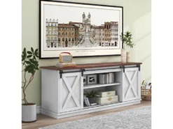 Buffet Avec 2 Portes Coulissantes + Compartiments - étagères Réglables - Blanc -Meubles Soldes Magasin buffet 21026429