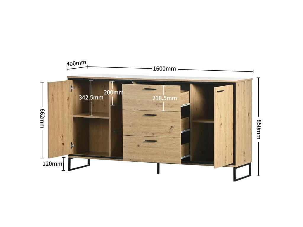 Buffet Bas Avec 3 Tiroirs Et 2 Portes - Avec LED - Naturel 4 Buffet Bas Avec 3 Tiroirs Et 2 Portes - Avec LED - Naturel – Image 4