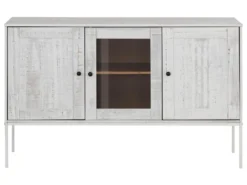 Buffet Avec 2 Portes Et 1 Porte Vitrée En Pin Blanc Crème