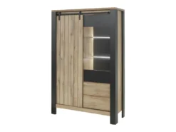Argentier 2 Portes à LED Chêne Miel/Noir - ADRIEN -Meubles Soldes Magasin buffet 21738499