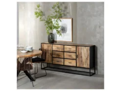 Buffet 2 Portes 6 Tiroirs Brut/Métal - AMANDIA