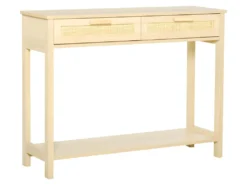 Console 2 Tiroirs Cannage Rotin MILDURA Aspect Bois Cair