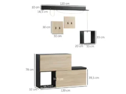 Organisateur D'entrée 5 éléments CALMS Aspect Chêne Clair Et Noir -Meubles Soldes Magasin buffet 21987417