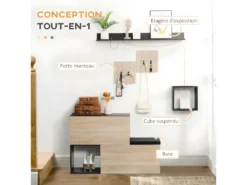 Organisateur D'entrée 5 éléments CALMS Aspect Chêne Clair Et Noir -Meubles Soldes Magasin buffet 21987419