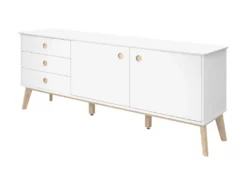 Buffet Carl 2 Portes, 3 Tiroirs Blancs, Chêne.