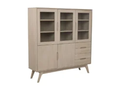 Martha Vitrine Avec 3 Portes Vitrées, 2 Portes En Bois Et 4 Tiroirs, Chêne.