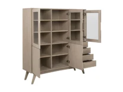 Martha Vitrine Avec 3 Portes Vitrées, 2 Portes En Bois Et 4 Tiroirs, Chêne. -Meubles Soldes Magasin buffet 22047529