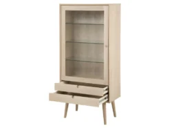 Canes Vitrine Avec 1 Porte Et 2 Tiroirs En Plaqué Chêne Et Chêne Massif, Blanc Délavé. -Meubles Soldes Magasin buffet 22047627