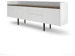 Una Buffet 3 Portes Et 2 Tiroirs, Blanc Et Noyer.