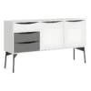 Fur Buffet Avec 2 Portes Et 3 Tiroirs, Blanc Mat / Gris.