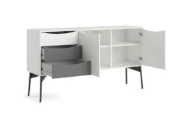 Fur Buffet Avec 2 Portes Et 3 Tiroirs, Blanc Mat / Gris. -Meubles Soldes Magasin buffet 22086291