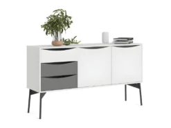 Fur Buffet Avec 2 Portes Et 3 Tiroirs, Blanc Mat / Gris. -Meubles Soldes Magasin buffet 22086293