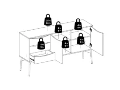 Fur Buffet Avec 2 Portes Et 3 Tiroirs, Blanc Mat / Gris. -Meubles Soldes Magasin buffet 22086295