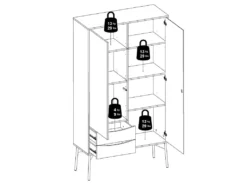 Fur Vitrine Avec 1 Porte, 1 Porte Vitrée Et 2 Tiroirs, Blanc Mat / Gris. -Meubles Soldes Magasin buffet 22087057