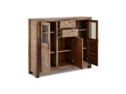 Alana Vitrine Avec 3 Portes Et 2 Tiroirs, En Bois D'acacia Teinté Brun, Livrée Prête à L'emploi. -Meubles Soldes Magasin buffet 22149575