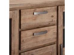 Alana Vitrine Avec 3 Portes Et 2 Tiroirs, En Bois D'acacia Teinté Brun, Livrée Prête à L'emploi. -Meubles Soldes Magasin buffet 22149577