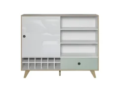 Adelaide Buffet 1 Porte, 2 Tablettes, 1 Tiroir, 1 Casier à Vin Blanc,vert.