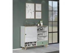 Adelaide Buffet 1 Porte, 2 Tablettes, 1 Tiroir, 1 Casier à Vin Blanc,vert. -Meubles Soldes Magasin buffet 22158809