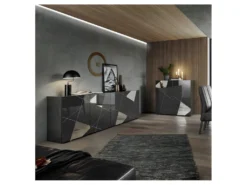Buffet 4 Portes Laqué Gris Brillant - METRIA -Meubles Soldes Magasin buffet 22208691