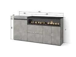 Buffet Salon Et Cuisine, 150x75x35cm, 3 Portes, Cheminée électrique, Ciment -Meubles Soldes Magasin buffet 22218037