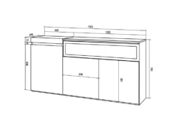 Buffet Salon Et Cuisine, 150x75x35cm, 3 Portes, Cheminée électrique, Ciment -Meubles Soldes Magasin buffet 22218039