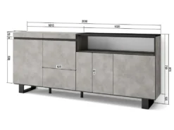 Buffet Salon Et Cuisine, 200x87x35cm, 4 Portes, Design Industriel, Ciment -Meubles Soldes Magasin buffet 22226921