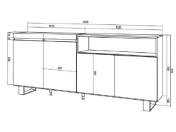 Buffet Salon Et Cuisine, 200x87x35cm, 4 Portes, Design Industriel, Ciment -Meubles Soldes Magasin buffet 22226923