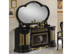 Bahut 4 Portes Battantes + Miroir Noir/Or - ADELE