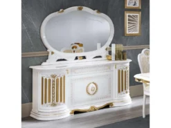 Bahut 4 Portes Battantes + Miroir Blanc/Or - ADELE