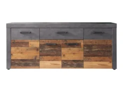 Buffet - Mélaminé Vieux Bois - Naturel-Gris - 178 - 77 - 40 Cm