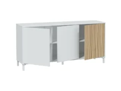 Buffet 3 Portes Battantes Blanc/Bois Clair - YANA - L 154 X L 40 X H 74 Cm -Meubles Soldes Magasin buffet 22782727