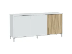 Buffet 3 Portes Battantes Blanc/Bois Clair - YANA - L 154 X L 40 X H 74 Cm -Meubles Soldes Magasin buffet 22782731