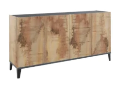 Placard Dlong, Buffet De Cuisine Avec 3 Portes Et 3 Tiroirs, Buffet De Salon, 100% Made In Italy, Cm 160x40h82, Ardoise Et Érable