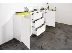 Placard Dmorac, Buffet De Cuisine Avec 2 Portes Et 3 Tiroirs, Buffet De Salon, 100% Made In Italy, Cm 160x41h86, Blanc Brillant -Meubles Soldes Magasin buffet 22846667