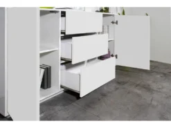 Placard Dmorac, Buffet De Cuisine Avec 2 Portes Et 3 Tiroirs, Buffet De Salon, 100% Made In Italy, Cm 160x41h86, Blanc Brillant -Meubles Soldes Magasin buffet 22846669