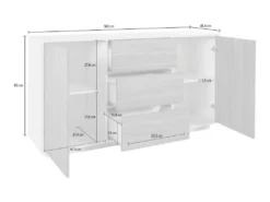 Placard Dmorac, Buffet De Cuisine Avec 2 Portes Et 3 Tiroirs, Buffet De Salon, 100% Made In Italy, Cm 160x41h86, Blanc Brillant -Meubles Soldes Magasin buffet 22846671