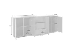 Placard Dnast, Buffet De Cuisine Avec 4 Portes Et 3 Tiroirs, Buffet De Salon, 100% Made In Italy, 220x41h86 Cm, Blanc Brillant Et Noyer -Meubles Soldes Magasin buffet 22846737
