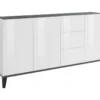 Placard Dlong, Buffet De Cuisine Avec 3 Portes Et 3 Tiroirs, Buffet De Salon, 100% Made In Italy, Cm 160x40h82, Blanc Brillant Et Ardoise