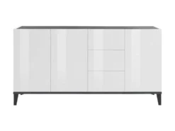 Placard Dlong, Buffet De Cuisine Avec 3 Portes Et 3 Tiroirs, Buffet De Salon, 100% Made In Italy, Cm 160x40h82, Blanc Brillant Et Ardoise -Meubles Soldes Magasin buffet 22846807