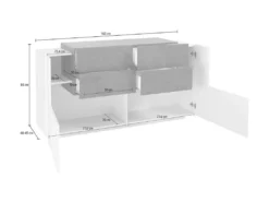 Placard Daas, Buffet De Cuisine Avec 2 Portes Et 4 Tiroirs, Buffet De Salon, Buffet De Cuisine, 100% Made In Italy, Cm 160x45h86, Blanc Brillant Et Érable -Meubles Soldes Magasin buffet 22846815