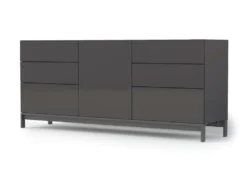 Placard Dchaji, Buffet De Cuisine Avec 1 Porte Et 6 Tiroirs, Buffet De Salon, Buffet De Cuisine, 100% Made In Italy, Cm 170x40h47, Anthracite Brillant